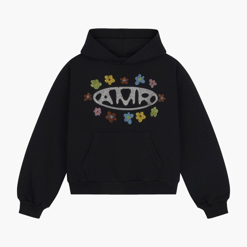 AMR FLOWERS CRYSTALS HOODIE (BLACK)