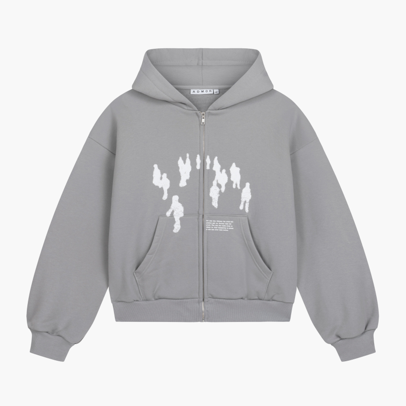 CROWD ZIP BOXY HOODIE (GREY)