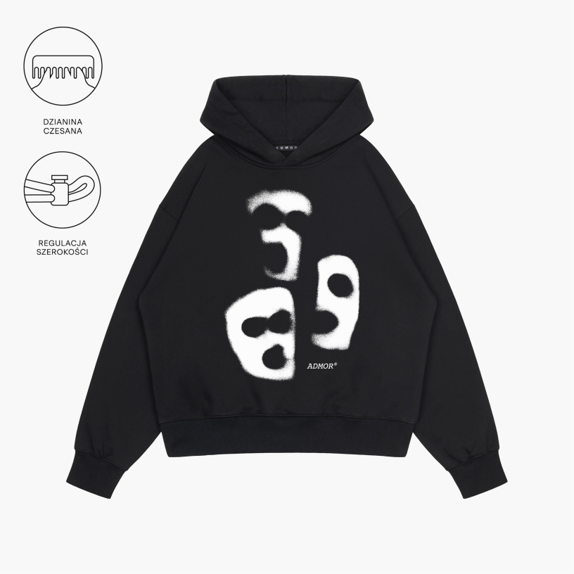 GHOSTS BOXY HOODIE (BLACK)