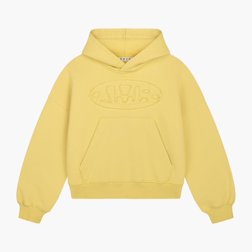 PATCH CROPPED BOXY HOODIE (WASHED YELLOW)