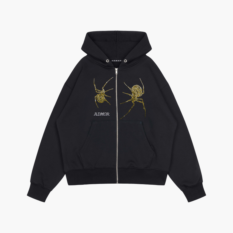 YELLOW SPIDERS ZIP HOODIE (BLACK)